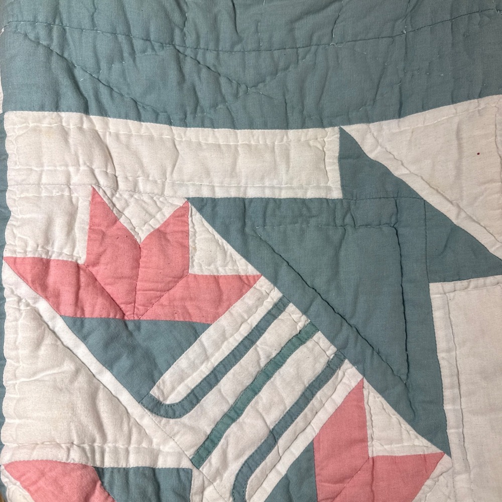 Pierson's cottagecore Vintage Quilt Tote Bag Patchwork Star Pastel Blue Pink - Picture 6 of 7